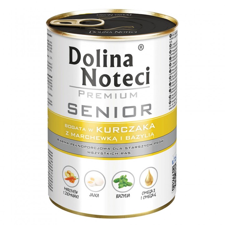 Корм консервированный Dolina Noteci Premium Senior для пожилых собак с курицей, морковью и базиликом, 400 г