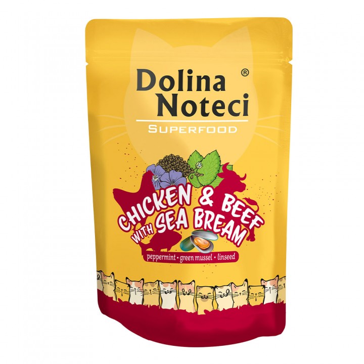 Пауч Dolina Noteci Superfood для котів з курятиною, яловичиною і дорадо, 85 г