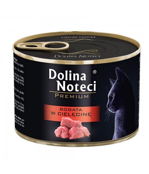 Корм консервований Dolina Noteci Premium для котів, м'ясні шматочки в соусі з телятиною, 185 г