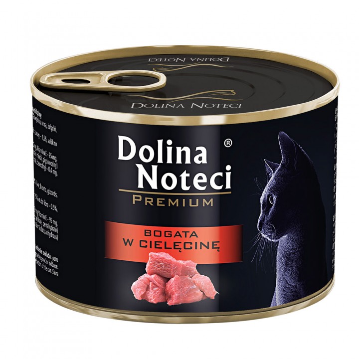 Корм консервированный Dolina Noteci Premium для кошек, мясные кусочки в соусе с телятиной, 185 г