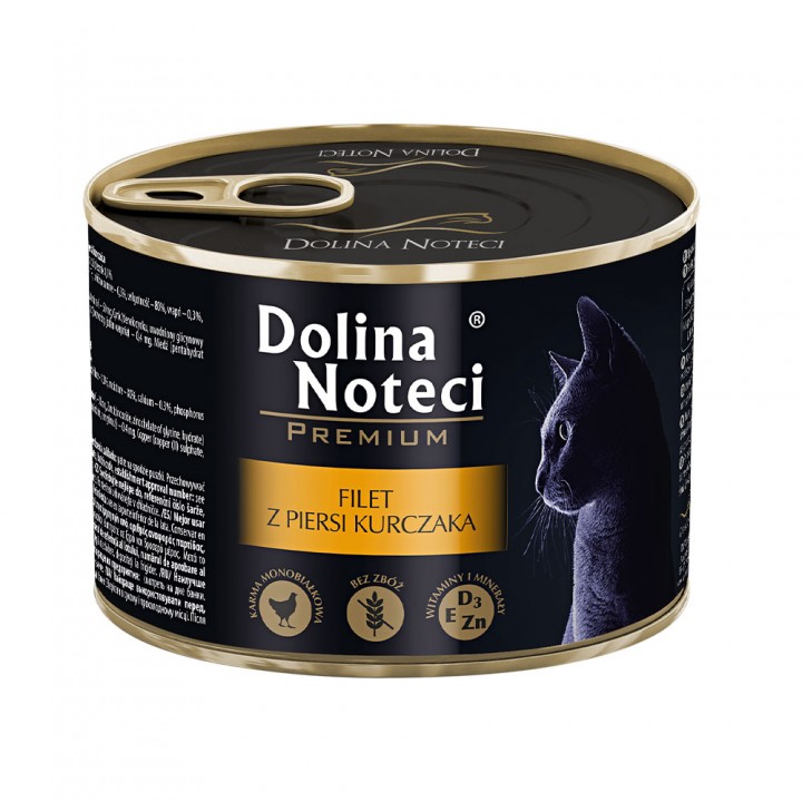 Корм консервированный Dolina Noteci Premium для кошек с филе курицы, 185 г