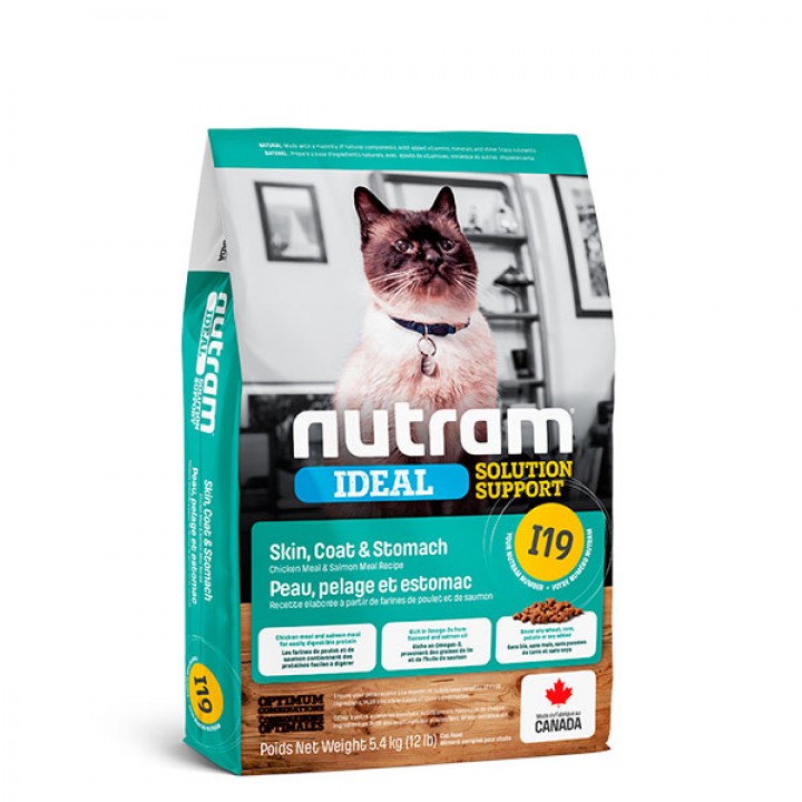 Nutram I19 Ideal Skin Coat - корм Нутрам I19 Идеал для кошек с проблемной кожей 5,4 кг (I19_5.4)