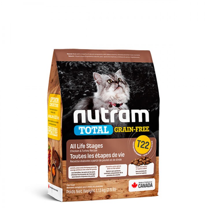 Nutram T22 Total Grain-Free - корм Нутрам T22 Тотал с курицей и индейкой для кошек 1,13 кг (T22_1.13)