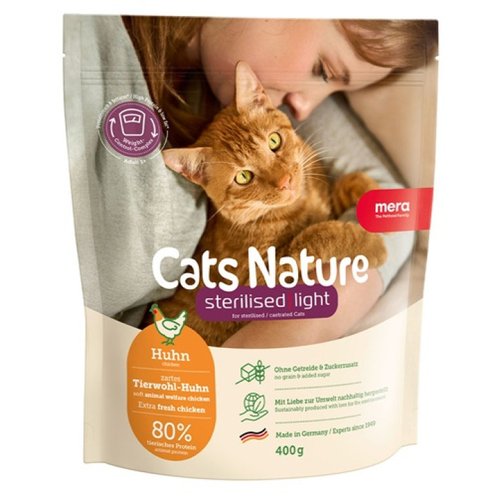 MERA Cats Nature Sterilised Light Chicken (Huhn) корм для стерилизованных и кастрированных кошек с курицей, 400 г