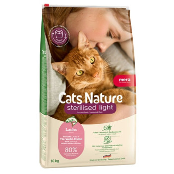 MERA Cats Nature Sterilised Light Salmon (Lachs) корм для стерилизованных и кастрированных кошек с лососем, 10 кг