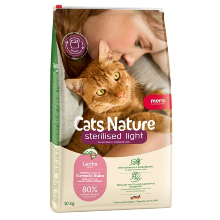 MERA Cats Nature Sterilised Light Salmon (Lachs) корм для стерилизованных и кастрированных кошек с лососем, 10 кг