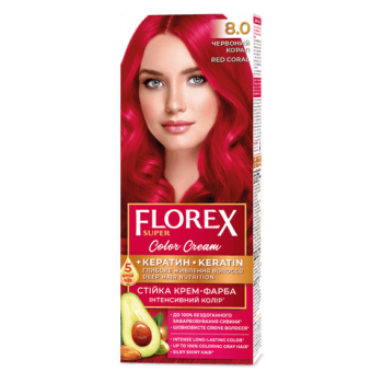Стійка крем-фарба для волосся Florex Super Червоний корал 8.0, 1 шт (4823001602426) Стійка крем-фарба для волосся Florex Super Червоний корал 8.0, 1 шт (4823001602426)