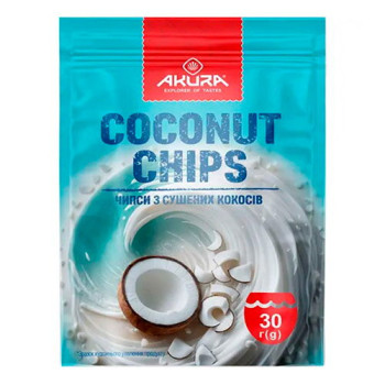 Чипсы из сушеных кокосов AKURA, 30 г (4820178464581) Чипсы из сушеных кокосов AKURA, 30 г (4820178464581)
