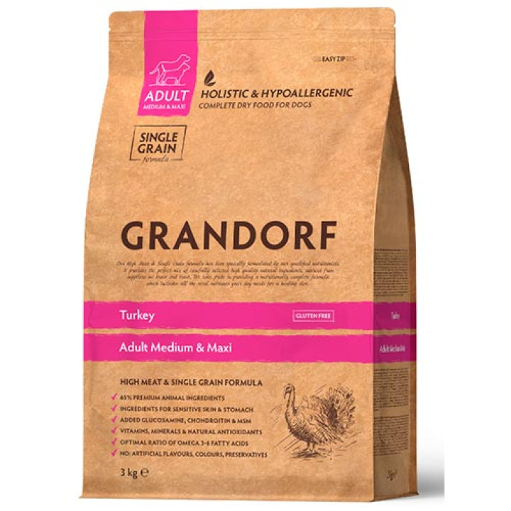 Сухий корм Grandorf Adult Medium&Maxi Turkey з індичкою для собак середніх і великих порід 10 кг