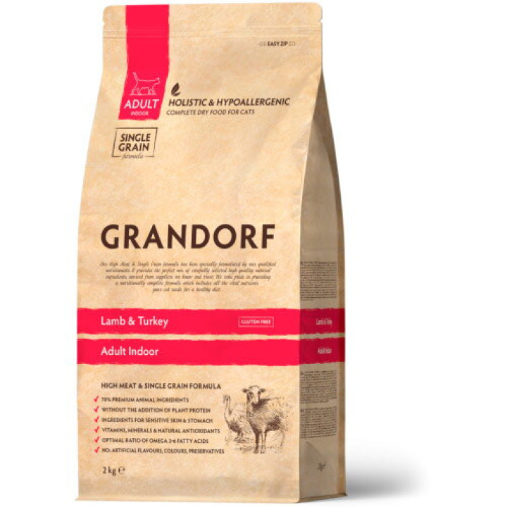 Сухий корм Grandorf Lamb and Turkey Adult Indoor з ягням та індичкою для дорослих кішок 8 кг