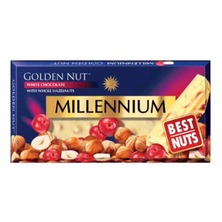 Шоколад Millennium Golden Nut білий з лісовими горіхами та журавлиною, 100 г (4820005193097)