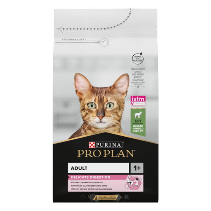 Сухой корм PRO PLAN Adult 1+ Delicate Digestion для взрослых кошек с чувствительным пищеварением и привередливых к пище с ягненком 1.5 кг