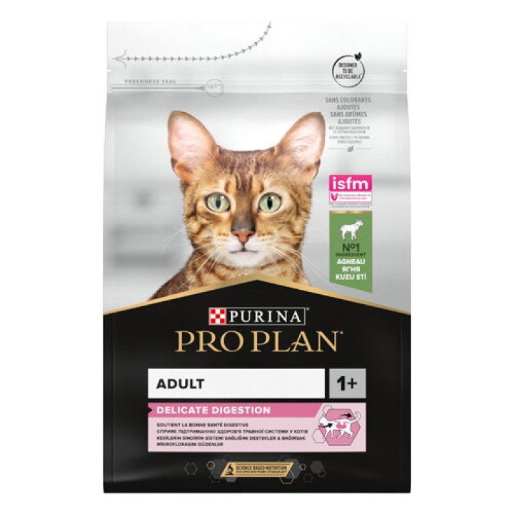 Сухой корм PRO PLAN Adult 1+ Delicate Digestion для взрослых кошек с чувствительным пищеварением и привередливых к пище с ягненком 3 кг