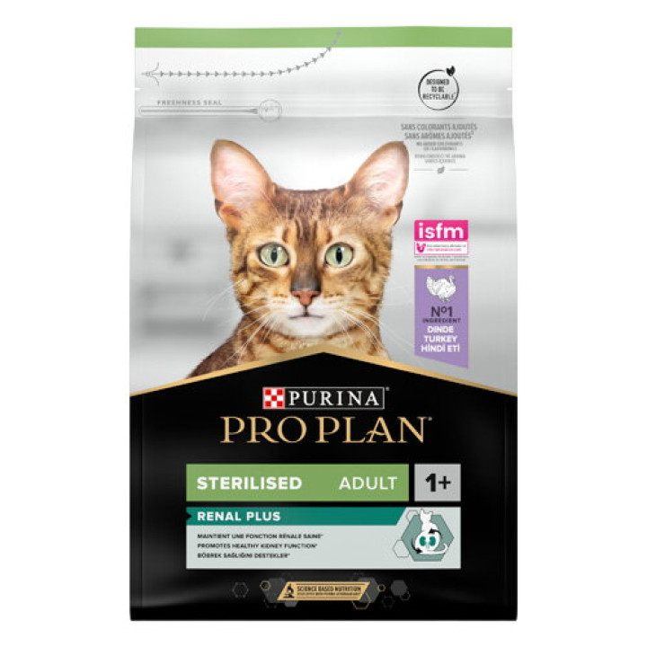 Сухой корм PRO PLAN Sterilised Adult 1+ Renal Plus для взрослых котов после стерилизации с индейкой 3 кг