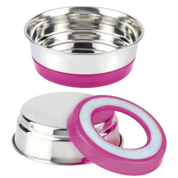 Миска CROCI Neon на гумці, пінк неон, нержавіюча, 0,2 л, 12см