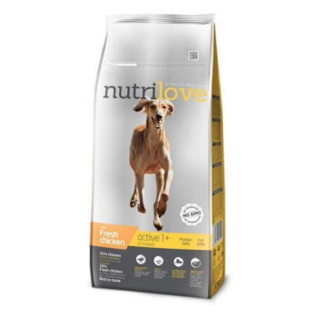Сухий корм для дорослих активних собак Nutrilove Active курка з рисом 12 кг (8595606402409)