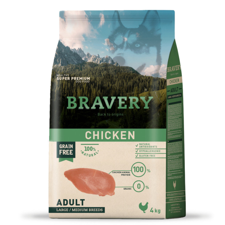 BRAVERY Chicken Adult Large/Medium - сухой корм для взрослых собак средних и крупных пород, с курицей, 4 кг