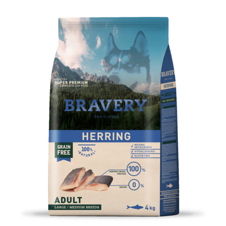BRAVERY Herring Large/Medium Adult - сухий корм для дорослих собак середніх і великих порід, з оселедцем, 4 кг