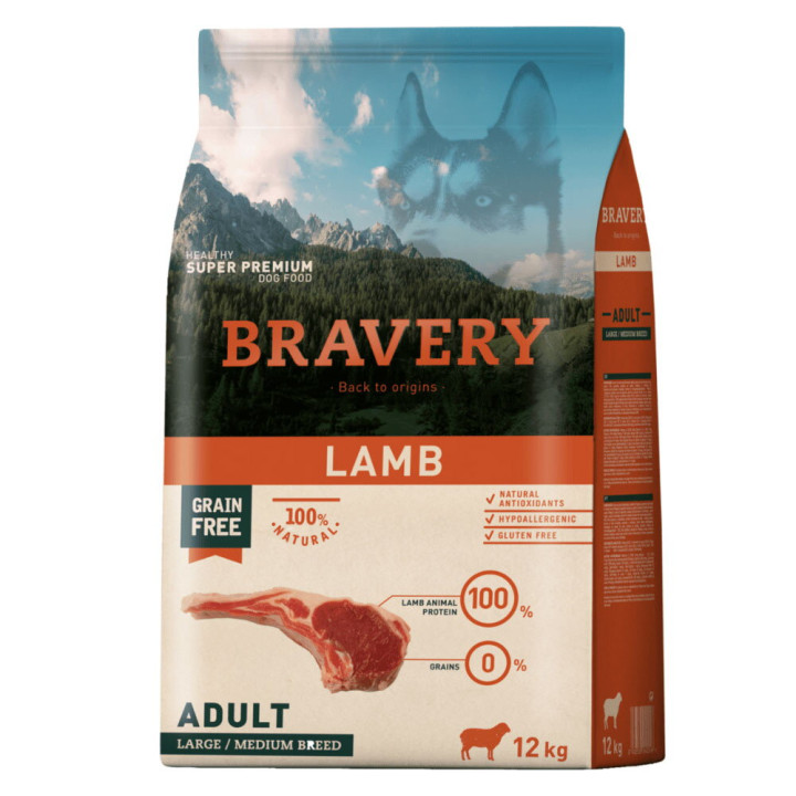 BRAVERY Lamb Large/Medium Adult - сухий корм для дорослих собак cередніх та великих порід, з ягням, 12 кг