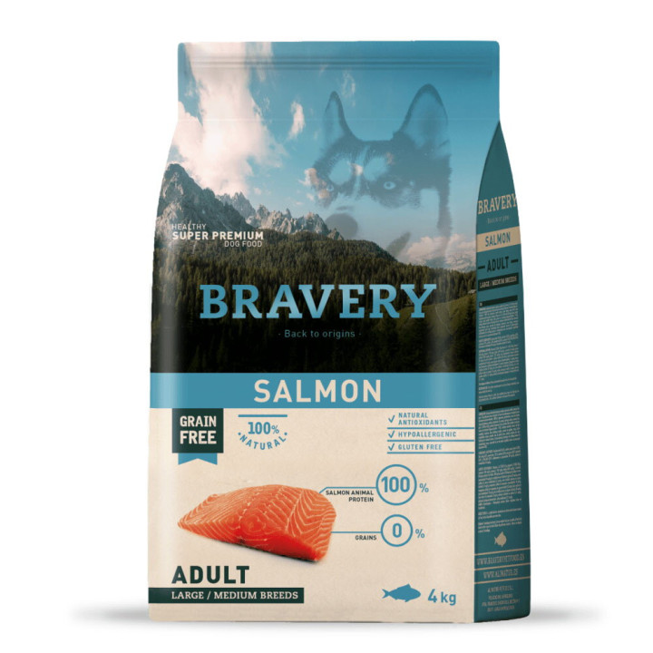 BRAVERY Salmon Large/Medium Adult - сухой корм для взрослых собак средних и крупных пород, с лососем, 4 кг