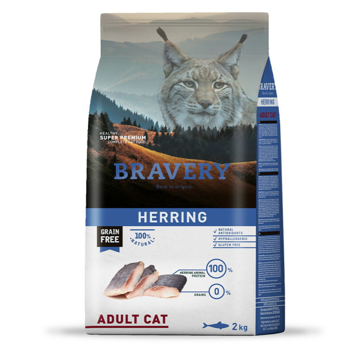 BRAVERY Herring Adult Cat - сухой корм для взрослых котов, с сельдью, 2 кг