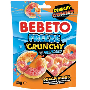 BEBETO Цукерки-кранчі "Персикові кільця" 35 г (8690146182276)