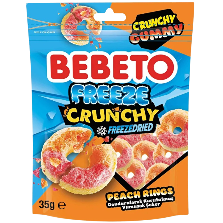 BEBETO Цукерки-кранчі "Персикові кільця" 35 г (8690146182276)