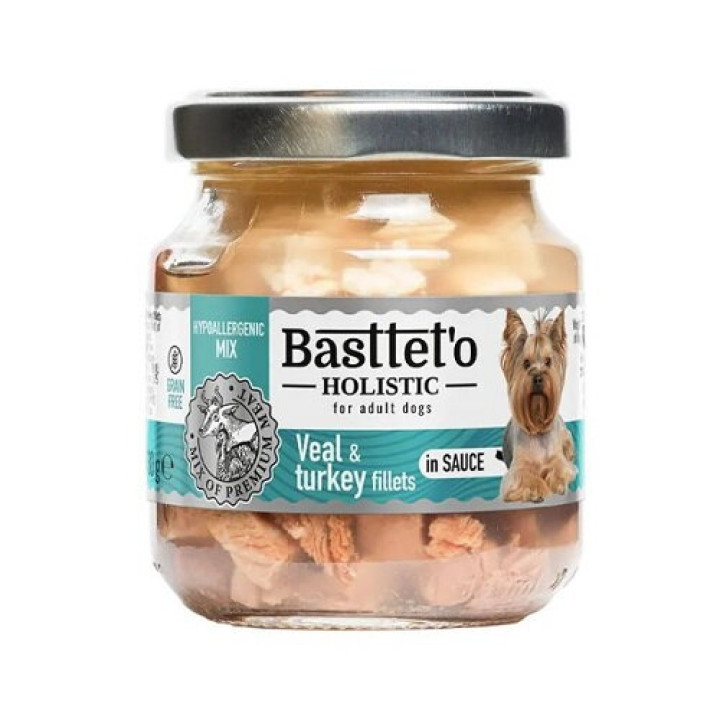 Влажный корм Basttet`O Holistic Кусочки филе индейки и телятины в соусе для собак 130г