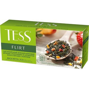 Чай зеленый Tess Flirt с кусочками и ароматом клубники 25х1,5 г Чай зеленый Tess Flirt с кусочками и ароматом клубники 25х1,5 г