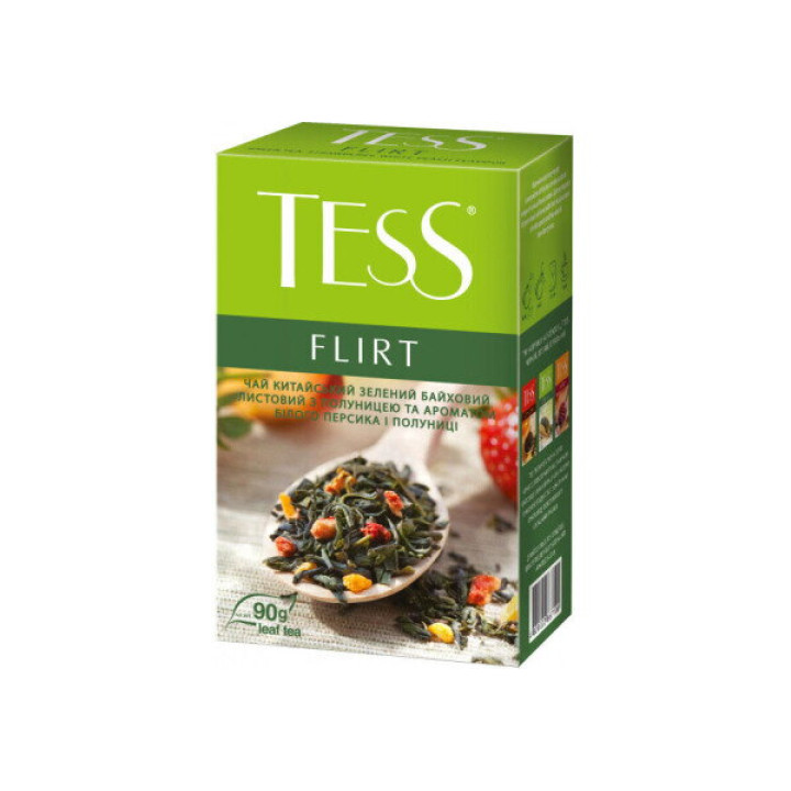 Чай зеленый Tess Flirt с кусочками и ароматом клубники 90 г