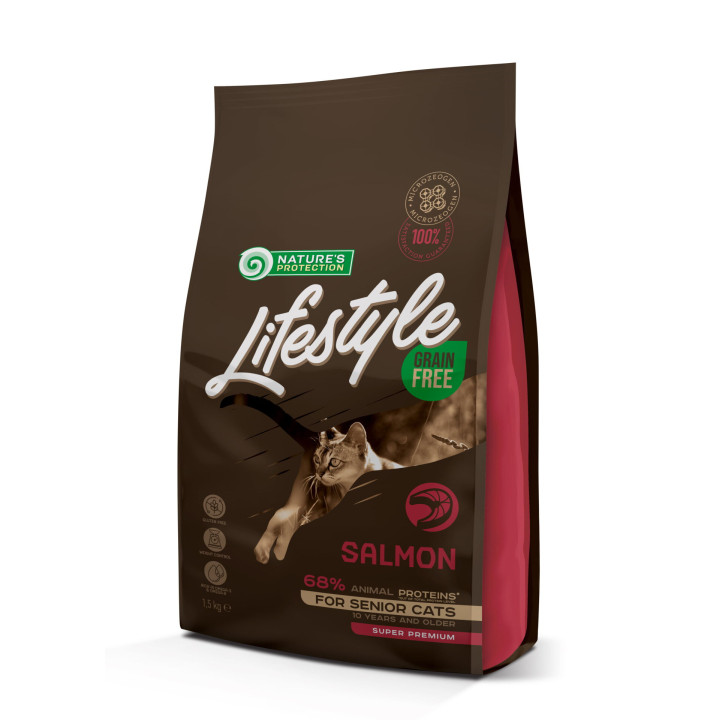 Сухой беззерновой корм для пожилых кошек c лососем Lifestyle Grain Free Salmon Senior Cat 1,5кг
