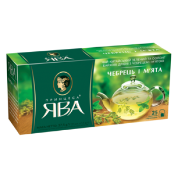 Чай зелений "Принцеса Ява" з чебрецем і м'ятою 25шт. х 1,5г (4823096806204) Чай зелений "Принцеса Ява" з чебрецем і м'ятою 25шт. х 1,5г (4823096806204)