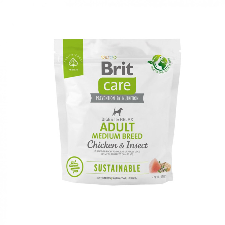 Brit Care Dog Sustainable Medium Breed - корм Брит для собак средних пород с курицей и насекомыми 1 кг (172175)