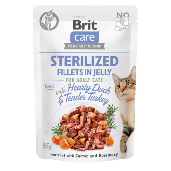 Brit Care Cat Pouch - влажный корм Брит для стерилизованных котов в желе утка и индейка 85 г