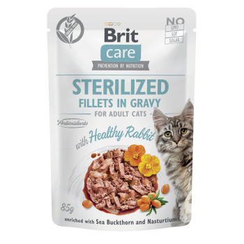Корм вологий для стерилізованих котів Brit Care Cat Sterilized, філе в соусі з кроликом, 85 г