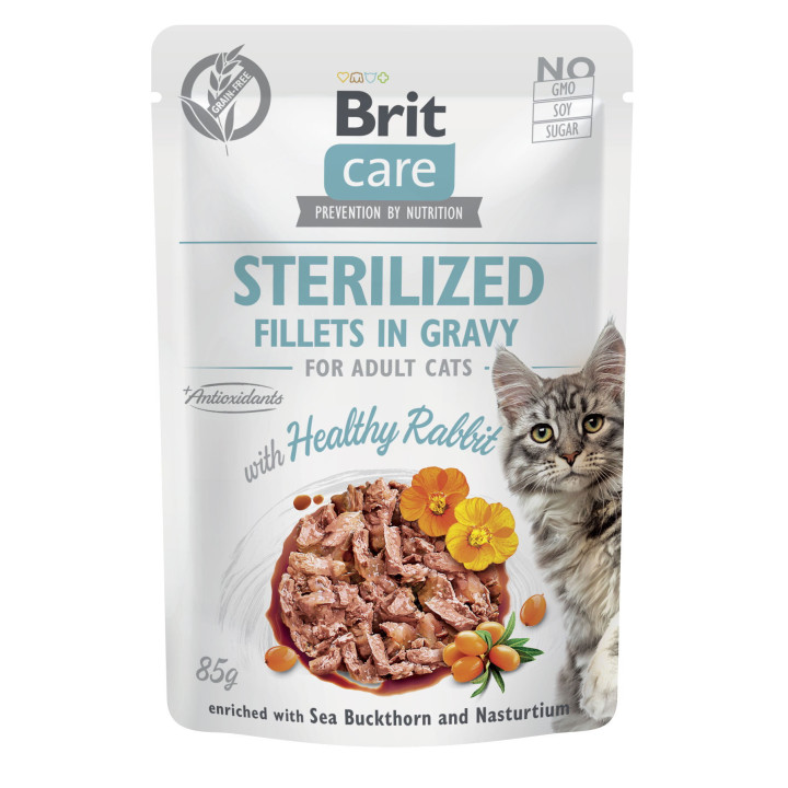 Корм вологий для стерилізованих котів Brit Care Cat Sterilized, філе в соусі з кроликом, 85 г