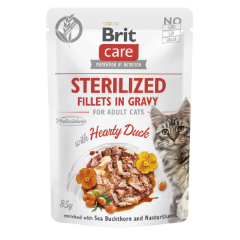 Корм вологий для стерилізованих котів Brit Care Cat Sterilized, філе в соусі з качкою, 85 г