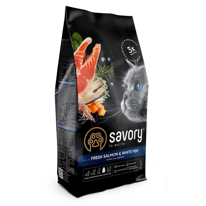 Savory Adult Cat Gourmand Fresh Salmon - корм Сейворі для довгошерстних котів зі свіжим лососем та білою рибою 400 г (30013)