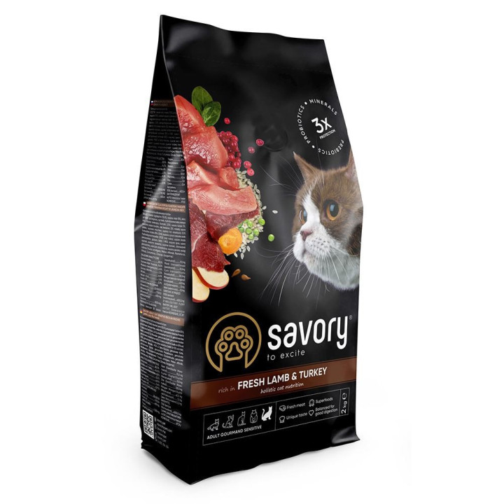 Savory Adult Cat Sensitive Digestion - корм Сейвори для котов с чувствительным пищеварением со свежим ягненком и индейкой 2 кг (30082)