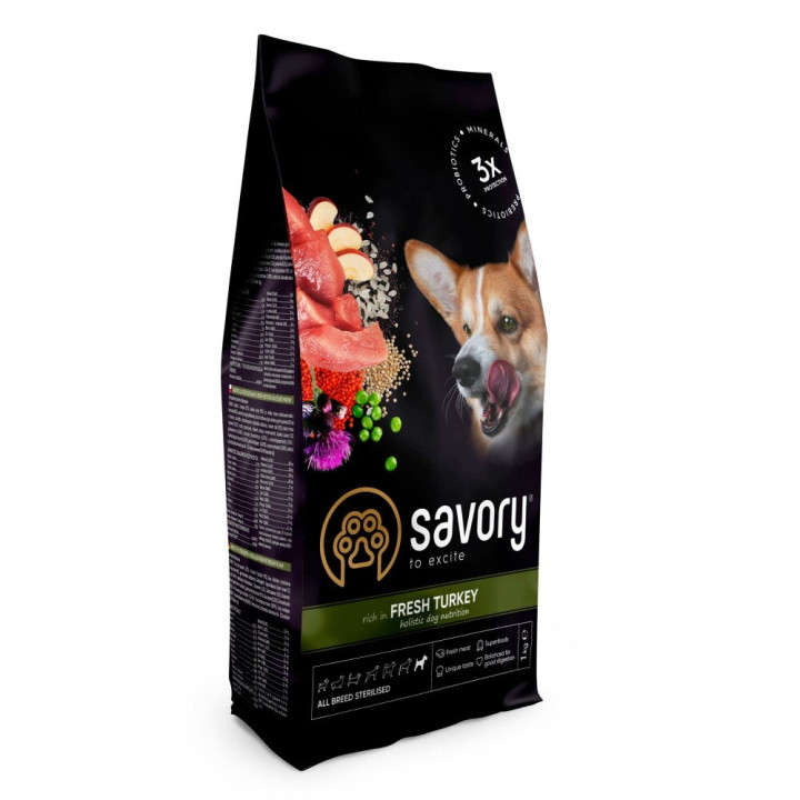 Savory Adult All Breeds Sterilised Rich in Fresh Turkey - корм Сэйвори для стерилизованных собак всех пород со свежей индейкой 3 кг (31508)