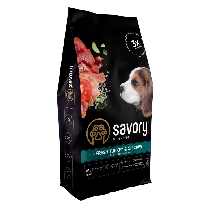 Savory Puppy Rich in Fresh Turkey and Chiken - корм Сейворі для цуценят усіх порід зі свіжою індичкою та куркою 12 кг (30303)