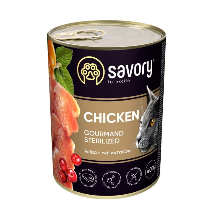 Savory Cat Can Adult Sterilised - консервы Сейвори для стерилизованных котов с курицей 400 г (30761)