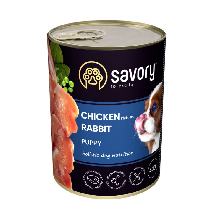 Savory Dog All Breeds Puppy - консервы Сейвори для щенков всех пород с кроликом и курицей 400 г (30587)