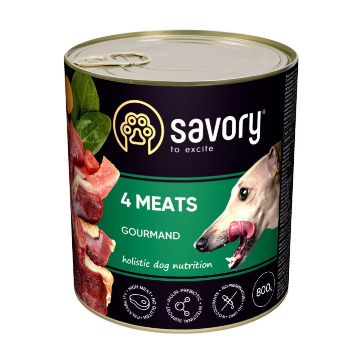 Savory Dog Gourmand - консерви Сейворі для собак усіх порід з чотирма видами м'яса 800 г (30402)