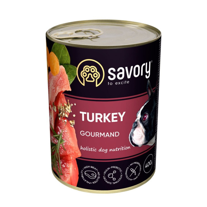 Savory Dog Gourmand - консервы Сейвори для собак всех пород с индейкой 400 г (30518)