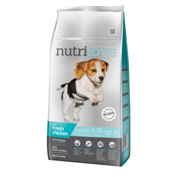 Сухий корм для цуценят Nutrilove Junior з куркою і рисом 8кг (8595606402287)