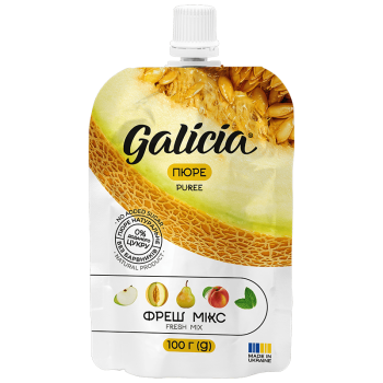 Пюре Galicia із суміші фруктів зі смаком дині і м’яти Фреш мікс пастеризоване 100 г Пюре Galicia із суміші фруктів зі смаком дині і м’яти Фреш мікс пастеризоване 100 г