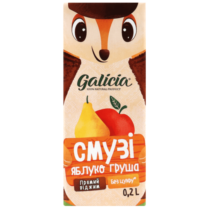 Сік Galicia з м'якоттю із суміші фруктів Смузі яблуко-груша TGA 0,2л