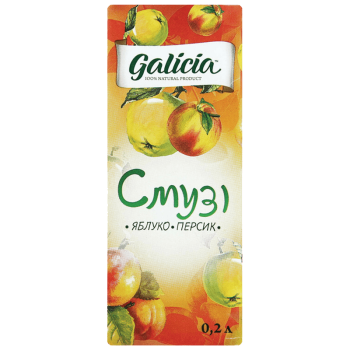 Сік Galicia з м'якоттю із суміші фруктів Смузі яблуко-персик TGA 0,2л Сік Galicia з м'якоттю із суміші фруктів Смузі яблуко-персик TGA 0,2л