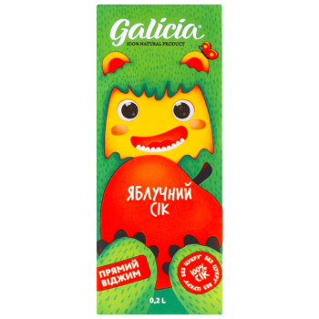 Сік Galicia яблучний неосвітлений пастеризований TGA 0,2л Сік Galicia яблучний неосвітлений пастеризований TGA 0,2л